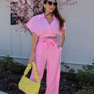 Zara Cropped Pink Linen Top